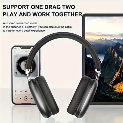 2024 Upgraded Wireless Headphones with Retractable Cable, Push Button Control, and Type-C Earphone Jack - Non-Waterproof, 200mAh Lithium Polymer Battery, Compatible with iOS/Android, Closed-Back Ear Cushions, Condenser Microp