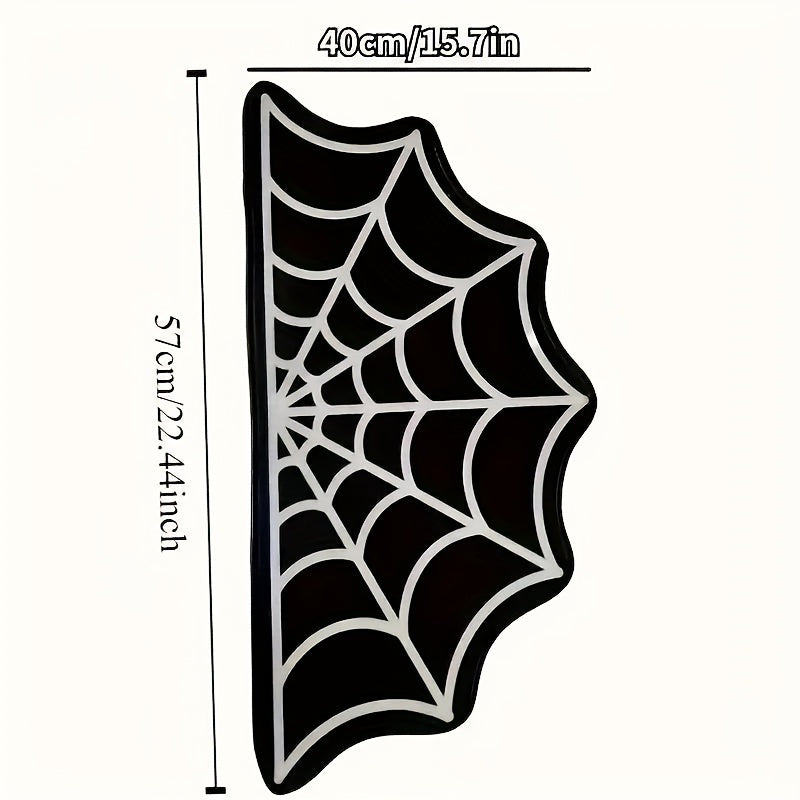 Spooky Halloween Spider Web Area Rug - Gothic Home Decor, Non-Slip Fleece Mat For Front Door & Porch, Black And White,