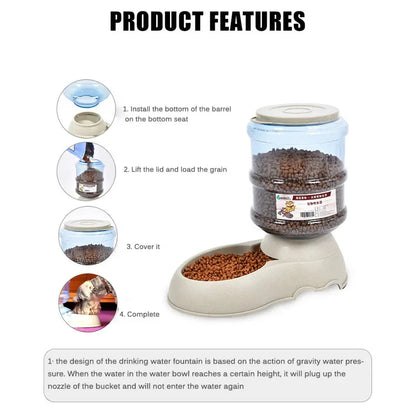 Automatic Dog Feeder Waterer High Capacity Pet Food Bowl Gravity Water Dispenser Pet Bowl for Dogs Cats 3.8 L Dog Accessories