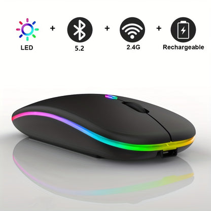 Wowssyo Dual Mode 5.1+2.4g Wireless Gaming Mouse, USB Rechargeable Mouse, Silent Backlight, Ergonomic, For Laptop and iPad